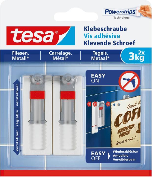 Produktbild tesa Klebeschraube für Fliesen & Metall, höhenverstellbar, 3kg Halteleistung