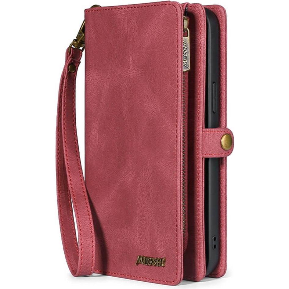 Megshi iPhone 15 Pro Max - 2-1 Brieftaschen Hülle rot (Apple iPhone 15 Pro Max), Smartphone Hülle, Rot