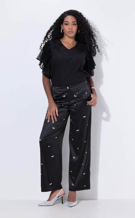 Image du produit Ulla Popken Pantalon Mary avec pierres fantaisie, jambe large et taille confortable (52)