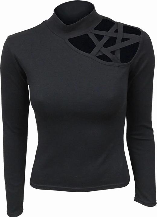 Actual product image Spiral Womens/Ladies Gothic Elegance Pentagram Cut Out Shoulder Top (M)