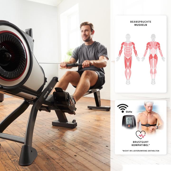 Produktbild Sportplus Rudergerät mit Luftwiderstand | klappbar | 8 Widerstandsstufen | schwarz/rot