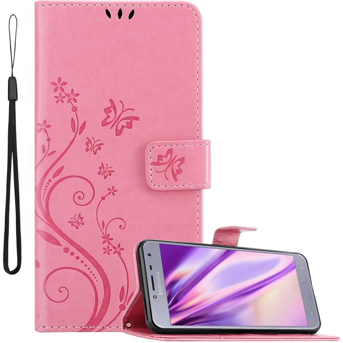 Cadorabo Flower Book Cover (Samsung Galaxy J4 (2018)), Smartphone Hülle, Rosa