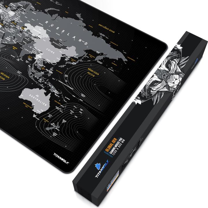 Produktbild Titanwolf Gaming Mauspad, XXXL Speed Mausmatte 1200 x 600 mm, Geschwindigkeit & Präzision, Weltkarte deutsch (L)