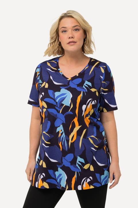 Produktbild Ulla Popken Longshirt, Blätter, A-Linie, V-Ausschnitt, Halbarm (62)