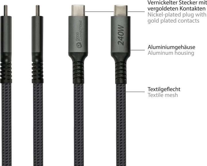 Valori nutrizionali e ingredienti Good Connections Cavo di ricarica e dati USB 2.0 240W USB-C da spina a spina antracite 2m (2 m, USB 2.0, 240 W)