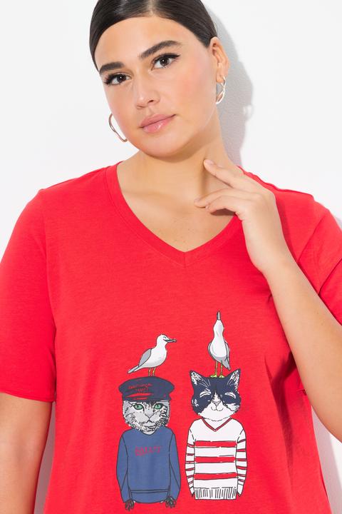 Produktbild Ulla Popken T-Shirt, Katzen, A-Linie, V-Ausschnitt, Halbarm (58)