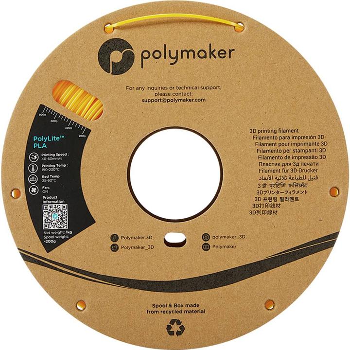 Produktbild Polymaker PolyLite PLA V2 - Yellow - 1.75mm (PLA, 1.75 mm, 1000 g, Gelb)