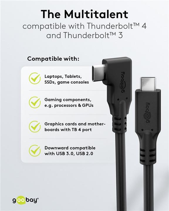 Produktbild Goobay USB-C-Kabel 90°, 3 m, schwarz (3 m, USB 3.2 Gen 1, 60 W)