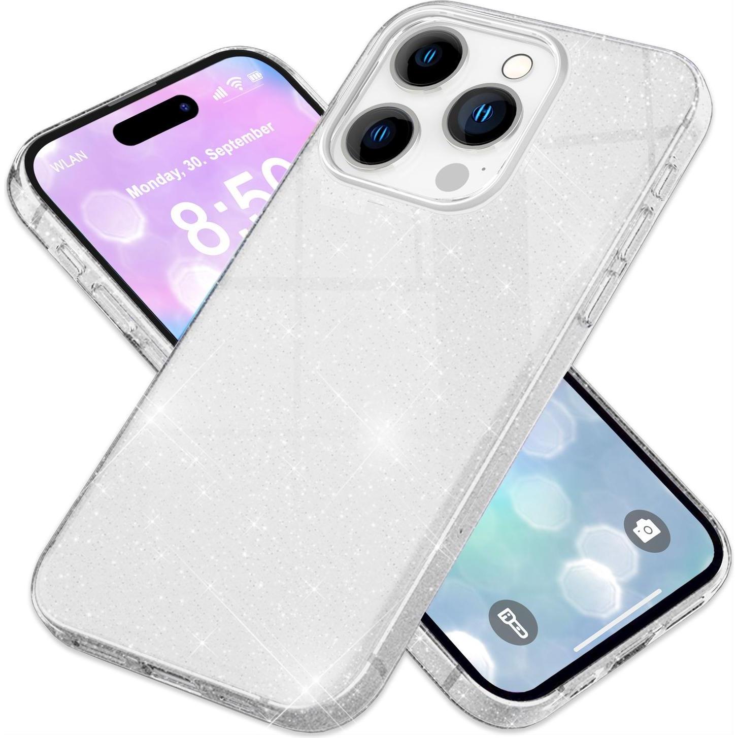 Nalia Glitzer Hybrid Hülle (Apple iPhone 16 Pro Max), Smartphone Hülle, Silber