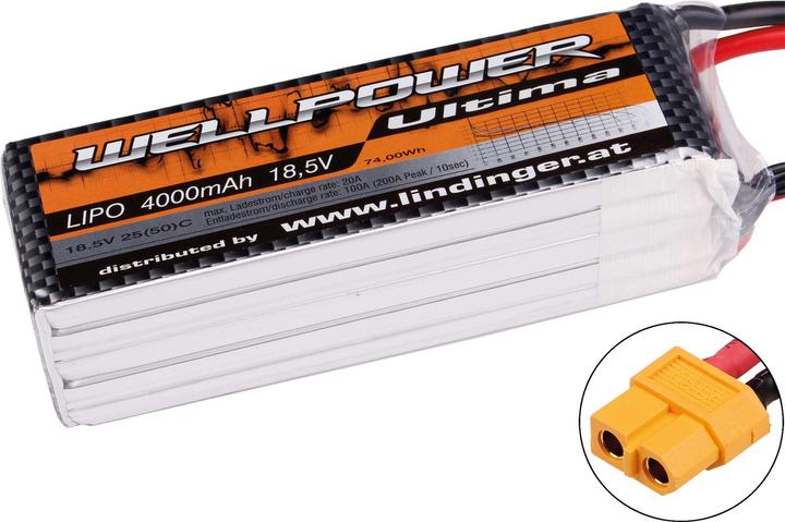 Produktbild Wellpower Lipo Akku Ultima 4000 mAh / 18,5 Volt 5S 25/50C CH3/5 XT-60 (18.50 V, 4000 mAh)