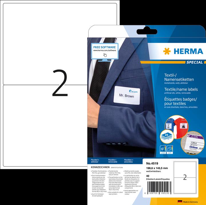Actual product image HERMA A4 removable name labels