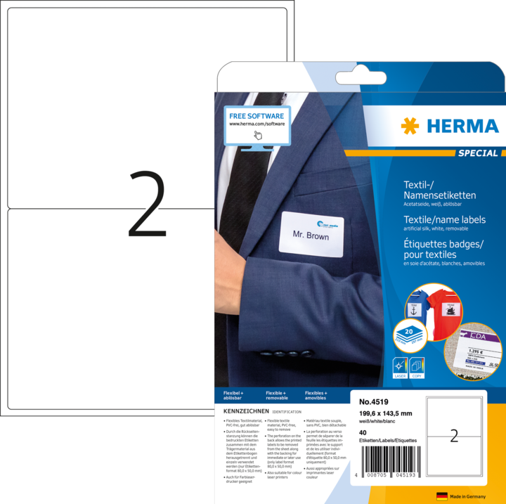 Actual product image Herma A4 removable name labels