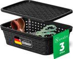 Produktbild Novaliv 3er Set Aufbewahrungsbox mit Deckel Küche 1L Schwarz Kunststoff Rattan-Optik Küche Aufbewahr (1 l)