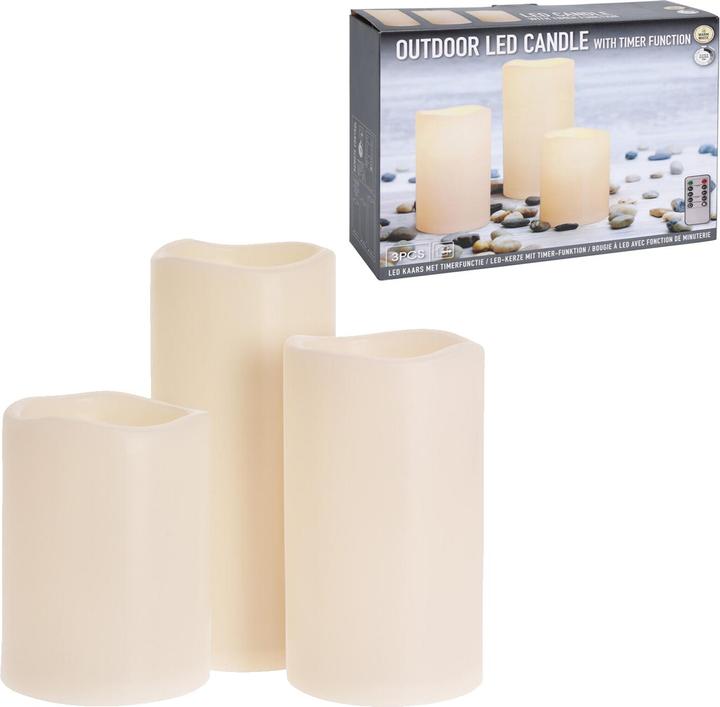 Mojawo LED outdoor candle set remote control timer ivory H15/20/25cm (3 x)