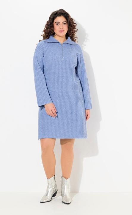 Image du produit Ulla Popken Robe en maille côtelée, manches longues et col camionneur, coupe évasée (60)
