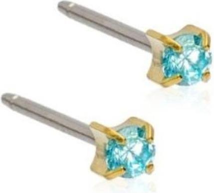 Blomdahl Hypoallergene goldene Titanium 3mm CZ Aquamarin Prong Set Ohrstecker (Titan)