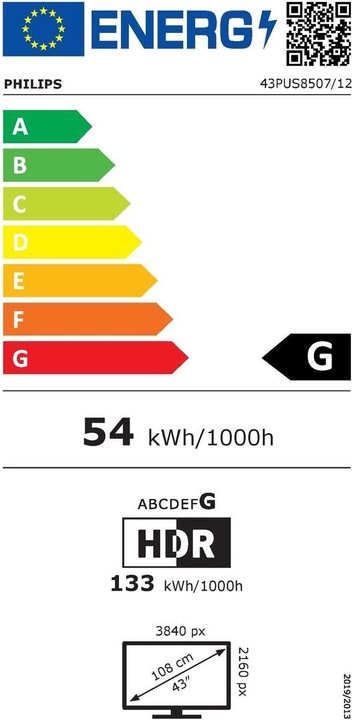 Label énergétique Philips 43PUS8507/12 (43", PUS8507, LED, 4K, 2022)