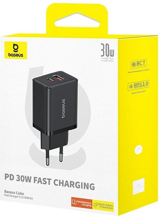 Produktbild Baseus Cube, 30W, 2.4A, 1 x USB-A - 1 x USB-C, schwarz (30 W, 2 Ports)