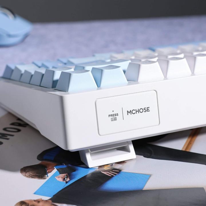 Actual product image Mchose G75 Pro Blue Matcha Latte V2 Tri-Mode Gasket Mechanical Keyboard (US, Cable, Wireless)