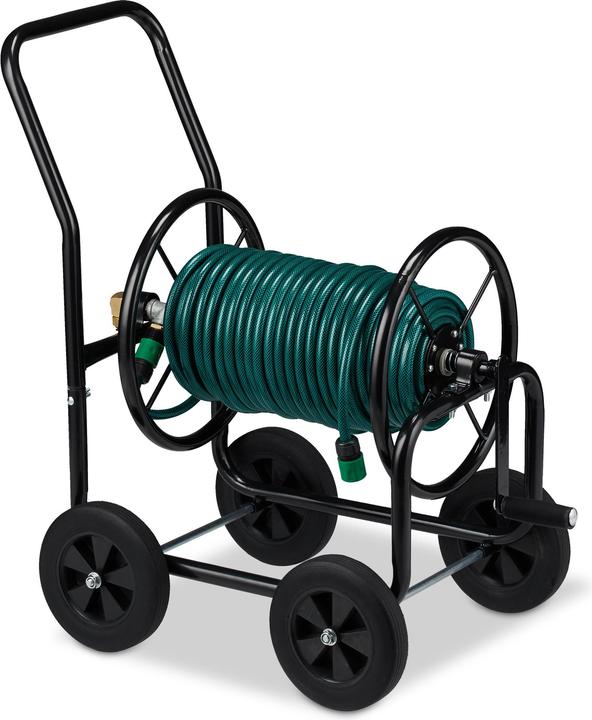 Image du produit Relaxdays Chariot à tuyaux en métal, avec roues (60 m)