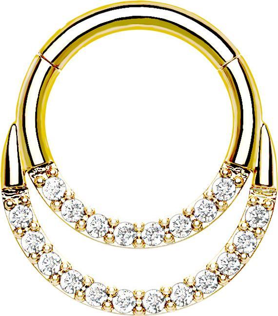Immagine prodotto Star Piercing Anello a micro segmenti con cerniera placcato oro con doppi cristalli frontali argento (senza ottone, Acciaio chirurgico 316L)