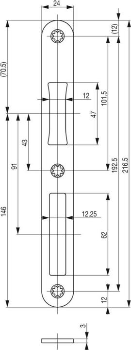 Actual product image BKS Flat/angular striking plate, latch bolt hole 12 mm, 216.5x24 mm stainless steel (Door handle)