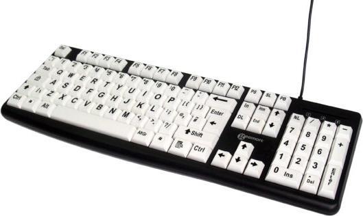 Actual product image Geemarc Keyboard KBSV3 USB German, QWERTZ White, Black Extra large keys, multimedia keys, connector (DE, Cable)