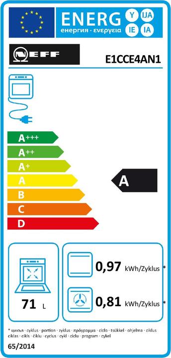 Energie-Label Neff Einbauherd-Set, E2CCH7AN1 + M56SBF1M0 + Z1608BX0, HMK262IP