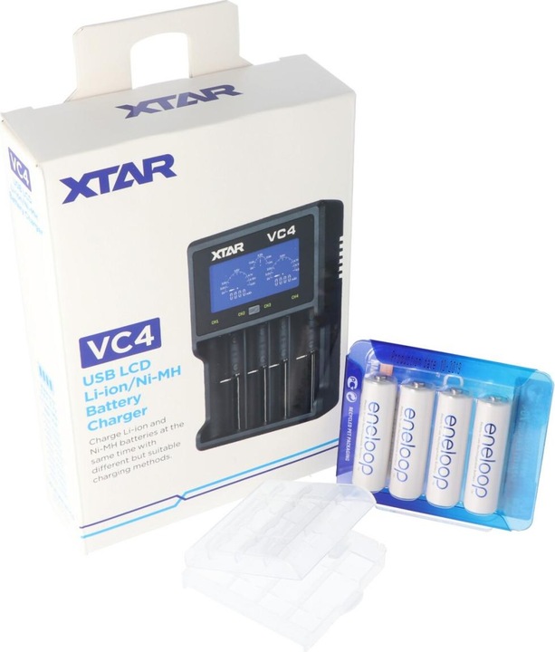Actual product image AccuCell VC4 quick charger in set with four pieces Panasonic Eneloop BK-3MCC1 batteries + battery storage... (AA, Battery + charger)