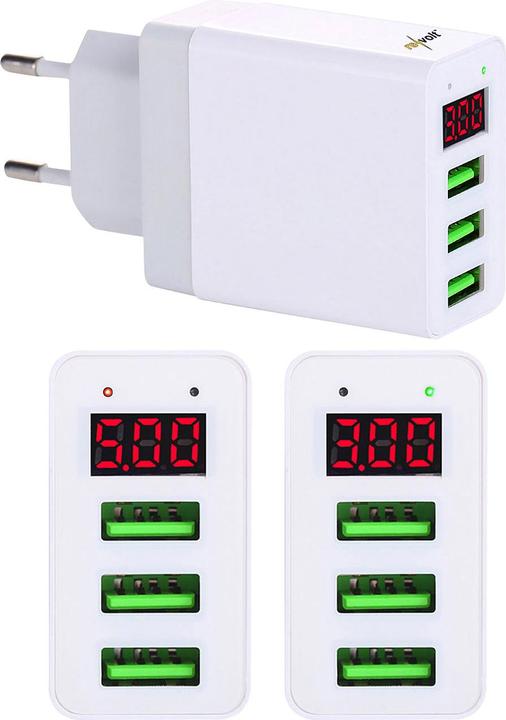 Produktbild Revolt 2er-Set Intelligentes 3-Port-USB-Wandnetzteil mit LED-Display
