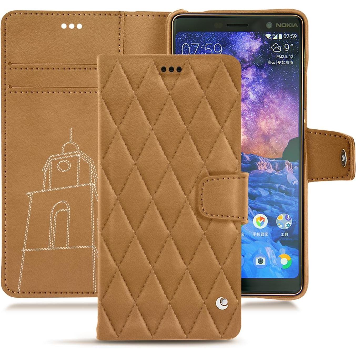 Noreve Lederschutzhülle Wallet (Apple iPhone 7 Plus), Smartphone Hülle, Braun