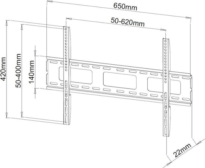 Image du produit Techly Support mural pour LCD TV LED 40"-65",Ultra slim fix, noir, distance au mur 22 (Mur, 65", 50 kg)