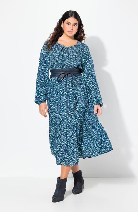Produktbild Ulla Popken Midikleid, Blüten, A-Linie, Rundhals, Langarm (50, 52)