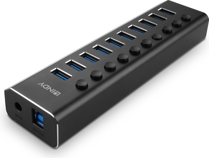 Image du produit Lindy Hub 10 ports USB 3.0 avec interrupteurs marche/arrêt Connectez jusqu'à 10 périphériques USB (USB-C, 10 Ports)