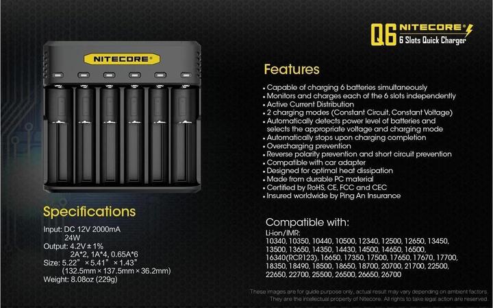 Productafbeelding Nitecore Q6 6-Schacht-Ladegerät (1 Pcs., 14500, 16340, 18650, 26650, Batterij)
