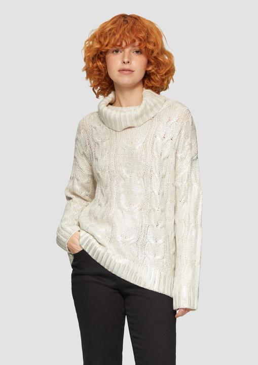 Produktbild s.Oliver Strickpullover Oversize Pullover mit Zopfmuster und All-over-Print (L)