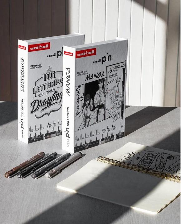 Image du produit Uni-ball Instruments d'écriture PIN, LETTERING Edition, coffret de 9 pièces contient : 3 Fineliners PIN, 5 (Gris clair, Gris foncé, Noir, Sépia, 9x)