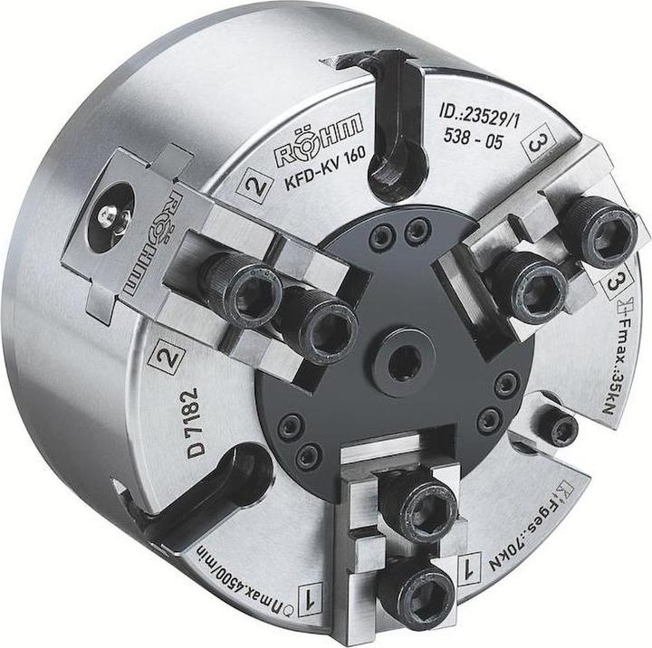 Produktbild Röhm Kraftspannfutter KFD 200, 3-Backen, mit Kreuzversatz, Zylindrische Zentrieraufnahme
