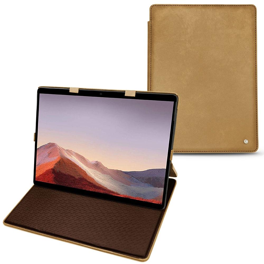 Noreve Lederschutzhülle vertikal (Microsoft Surface Pro X), Tablet Hülle, Braun