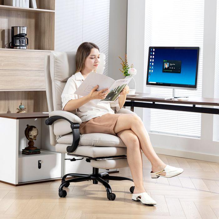 Produktbild Swisshandel24 Bürostuhl, Lendenwirbelstütze, Armlehne, Fussstütze, Kunstleder, Hellgrau (46 - 62 cm)