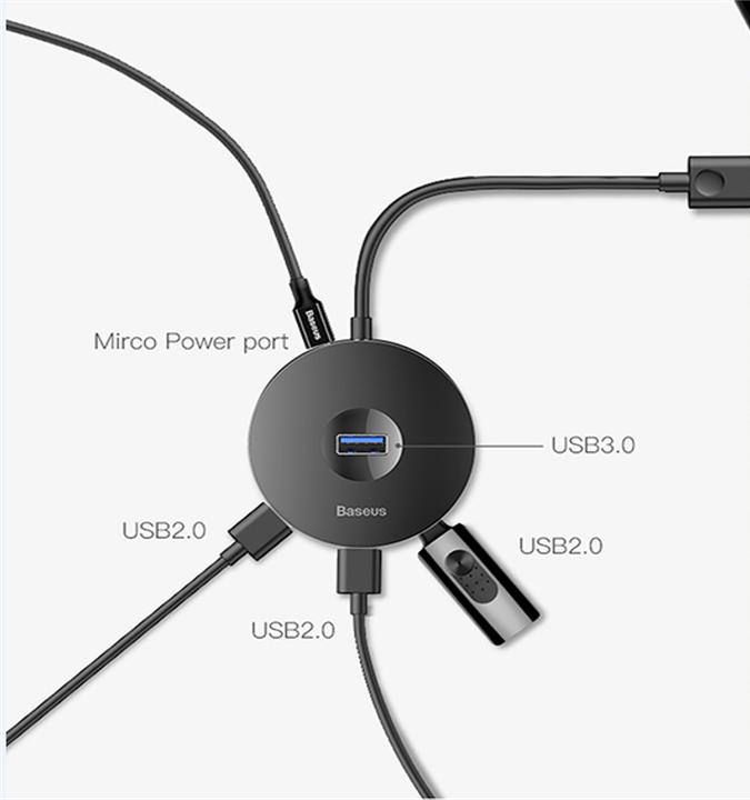 Actual product image Baseus Hub 4in1 USB to 3.0+ 3x 2.0 15cm white (USB-A, 4 ports)