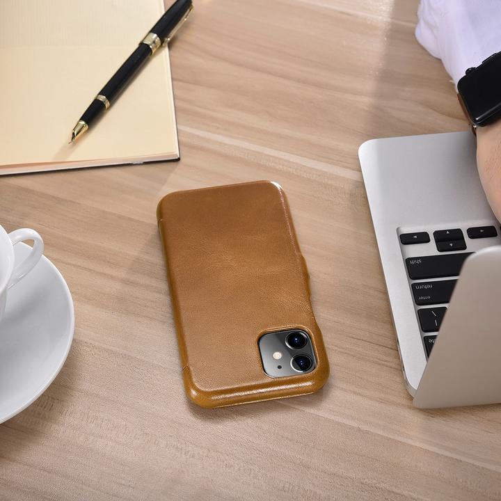 Produktbild iCarer iPhone 11 - Luxury Series Echtleder Flip Case Kastanienbraun (RIX1108-GG) (Apple iPhone 11)