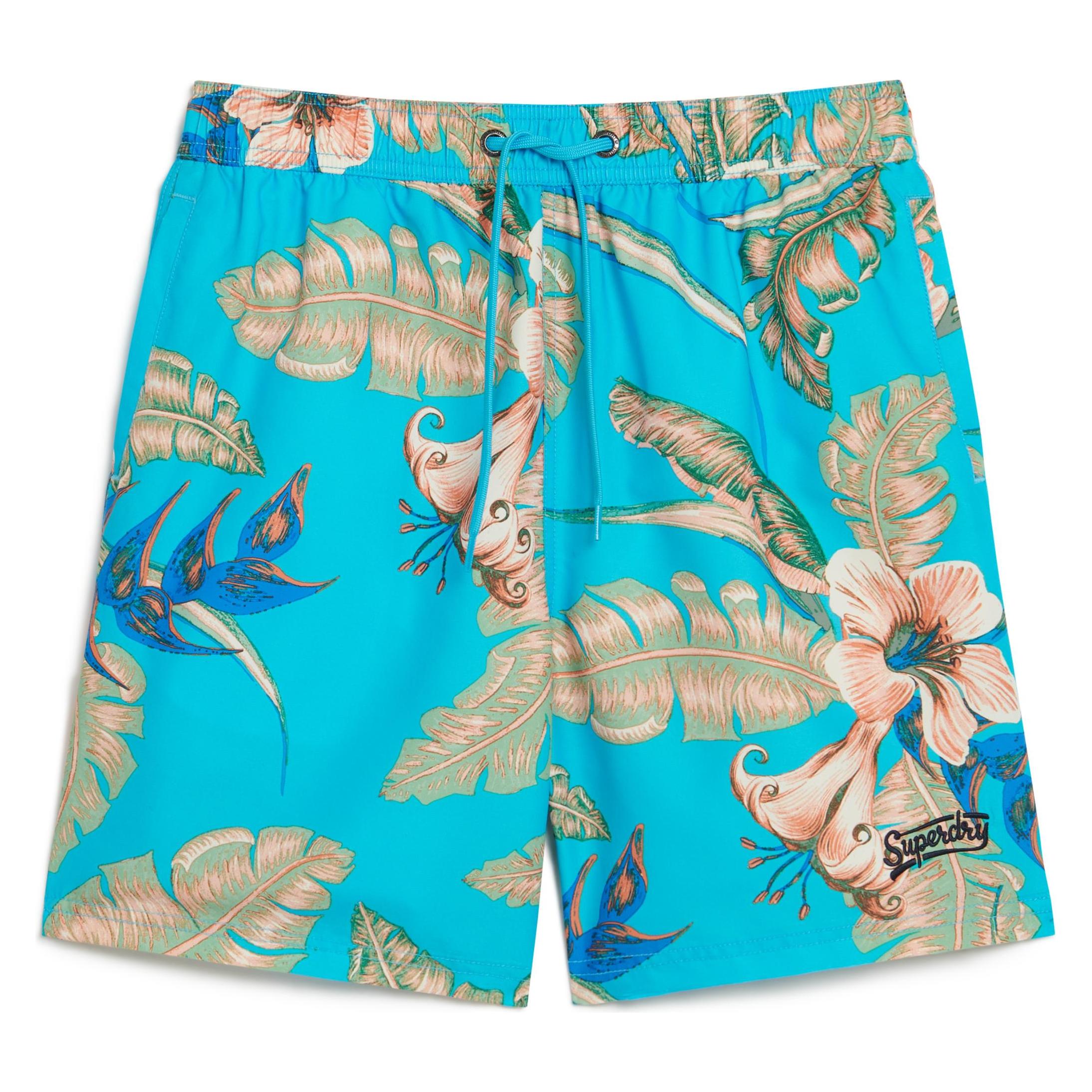 Superdry, Herren, Badehosen, 17" Badeshorts Aus Recyceltem Material Mit Hawaii-Print, Blau, (M)