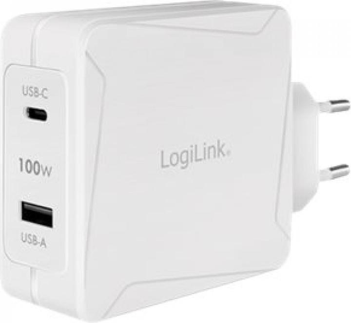 LogiLink USB-contactdoosadapter, 1x USB-C (PD) & 1x USB-A, GaN, 100 W (100 W, 2 ports)