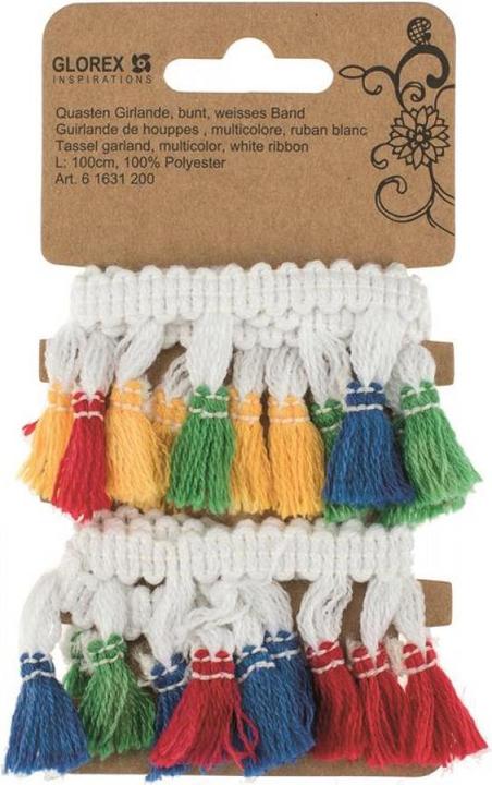 Produktbild Glorex Quasten Girlande, bunt 1m weisses Band