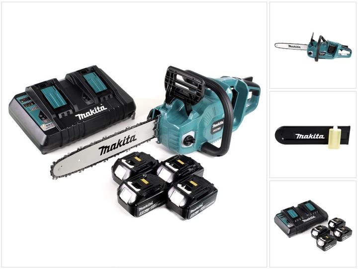Produktbild Makita DUC 353 PT4 Akku Kettensäge 36V ( 2x18V ) Brushless 35 cm + 4x 5,0 Ah Akku + Doppelladegerät (Akku Kettensäge)