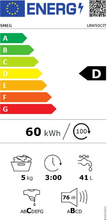 Energie-Label Smeg LBW50CIT Frontlader-Waschmaschine 5 kg 1000 U/min Weiss (5 kg, Links)