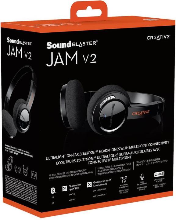 Produktbild Creative SOUND BLASTER JAM V2 Kabelloser Bluetooth-Kopfhörer schwarz (NC, ANC, 22 h, Kabellos)