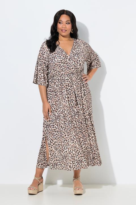 Produktbild Ulla Popken Maxikleid, Leomuster, V-Ausschnitt, 3/4-Kimonoärmel (50, 52)