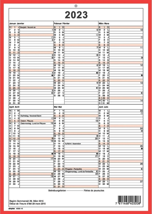 Immagine prodotto Simplex Calendari da parete (A4, Nessuna rilegatura, Tedesco, Francese)